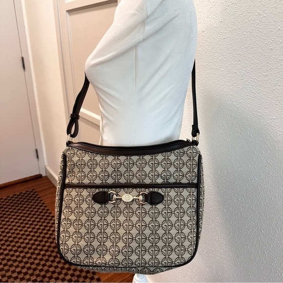 Giani Bernini Horsebit Detail Logo Jacquard Medium Hobo Crossbody Bag Brown - Picture 4 of 14